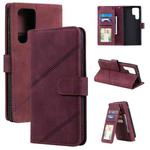 For Samsung Galaxy S22 Ultra 5G Skin Feel Card Slot Leather Phone Case(Red)