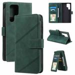 For Samsung Galaxy S22 Ultra 5G Skin Feel Card Slot Leather Phone Case(Green)