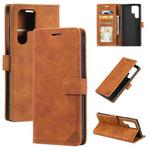For Samsung Galaxy S22 Ultra 5G Skin Feel Anti-theft Brush Leather Phone Case(Brown)