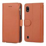 For Samsung Galaxy A10 Microfiber Zipper Horizontal Flip Leather Case(Brown)