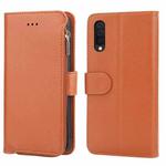 For Samsung Galaxy A70 Microfiber Zipper Horizontal Flip Leather Case(Brown)