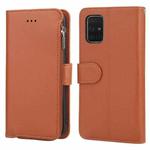 For Samsung Galaxy A71 Microfiber Zipper Horizontal Flip Leather Case(Brown)