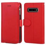 For Samsung Galaxy S10 Microfiber Zipper Horizontal Flip Leather Case(Red)