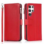 For Samsung Galaxy S22 Ultra 5G Microfiber Zipper Horizontal Flip Leather Case(Red)