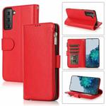 For Samsung Galaxy S21+ 5G Microfiber Zipper Horizontal Flip Leather Case(Red)
