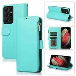 For Samsung Galaxy S21 Ultra 5G Microfiber Zipper Horizontal Flip Leather Case(Green)