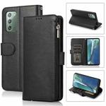 For Samsung Galaxy Note20 Microfiber Zipper Horizontal Flip Leather Case(Black)