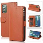 For Samsung Galaxy Note20 Microfiber Zipper Horizontal Flip Leather Case(Brown)