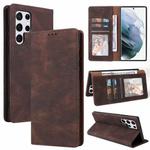 For Samsung Galaxy S22 Ultra 5G Simple Suction Closure Leather Phone Case(Brown)