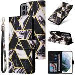For Samsung Galaxy S22 5G Marble Bronzing Stitching Leather Phone Case(Black)