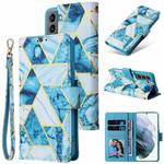 For Samsung Galaxy S22 5G Marble Bronzing Stitching Leather Phone Case(Blue)