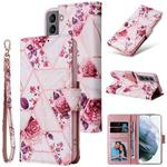 For Samsung Galaxy S22 5G Marble Bronzing Stitching Leather Phone Case(Rose Gold)