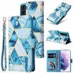 For Samsung Galaxy S22+ 5G Marble Bronzing Stitching Leather Phone Case(Blue)