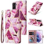 For Samsung Galaxy S22+ 5G Marble Bronzing Stitching Leather Phone Case(Purple)