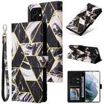 For Samsung Galaxy S22 Ultra 5G Marble Bronzing Stitching Leather Phone Case(Black)