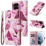 For Samsung Galaxy S22 Ultra 5G Marble Bronzing Stitching Leather Phone Case(Purple)