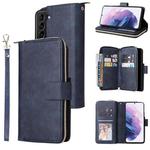 For Samsung Galaxy S22+ 5G 9 Card Slots Zipper Wallet Bag Leather Phone Case(Blue)