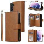 For Samsung Galaxy S22+ 5G 9 Card Slots Zipper Wallet Bag Leather Phone Case(Brown)