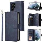 For Samsung Galaxy S22 Ultra 5G 9 Card Slots Zipper Wallet Bag Leather Phone Case(Blue)