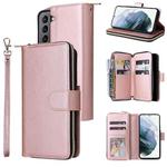 For Samsung Galaxy S22 5G 9 Card Slots Zipper Wallet Bag Leather Phone Case(Rose Gold)