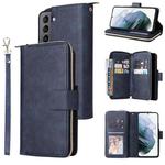 For Samsung Galaxy S22 5G 9 Card Slots Zipper Wallet Bag Leather Phone Case(Blue)