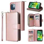 For iPhone 13 mini 9 Card Slots Zipper Wallet Bag Leather Phone Case (Rose Gold)