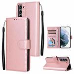 For Samsung Galaxy S22 5G 3 Card Slots Multifunctional Leather Phone Case(Rose Gold)