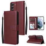 For Samsung Galaxy S22 5G 3 Card Slots Multifunctional Leather Phone Case(Wine Red)