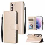 For Samsung Galaxy S22+ 5G 3 Card Slots Multifunctional Leather Phone Case(Gold)