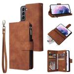 For Samsung Galaxy S22+ 5G Multifunctional Frosted Zipper Wallet Leather Phone Case(Brown)