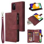 For Samsung Galaxy A03s 166.5mm Multifunctional Frosted Zipper Wallet Leather Phone Case(Wine Red)