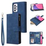 For Samsung Galaxy A33 5G Multifunctional Frosted Zipper Wallet Leather Phone Case(Blue)