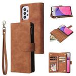For Samsung Galaxy A33 5G Multifunctional Frosted Zipper Wallet Leather Phone Case(Brown)