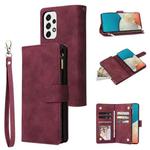 For Samsung Galaxy A53 5G Multifunctional Frosted Zipper Wallet Leather Phone Case(Wine Red)