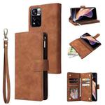 For Xiaomi Redmi Note 11 Pro China Multifunctional Frosted Zipper Wallet Leather Phone Case(Brown)