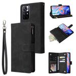 For Xiaomi Redmi Note 11 China Multifunctional Frosted Zipper Wallet Leather Phone Case(Black)