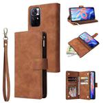 For Xiaomi Redmi Note 11 China Multifunctional Frosted Zipper Wallet Leather Phone Case(Brown)