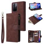 For Xiaomi Redmi Note 11 China Multifunctional Frosted Zipper Wallet Leather Phone Case(Coffee)