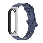 For Xiaomi Mi Band 6 / 5 / 4 / 3 Mijobs Flat Hole Silicone Watch Band, Style:CS Case(Midnight Blue+Silver)