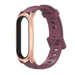 For Xiaomi Mi Band 6 / 5 / 4 / 3 Mijobs Flat Hole Silicone Watch Band, Style:GT Case(Wine Red+Rose Gold)