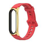 For Xiaomi Mi Band 6 / 5 / 4 / 3 Mijobs Flat Hole Silicone Watch Band, Style:Plus Case(Red+Gold)