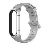 For Xiaomi Mi Band 6 / 5 / 4 / 3 Mijobs Flat Hole Silicone Watch Band, Style:TF Case(Grey+Silver)