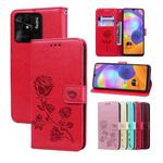 For Xiaomi Redmi 10C Rose Embossed Leather Phone Case(Red)