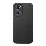 For OPPO Reno7 5G Chinese Version Wood Texture PU Phone Case(Black)