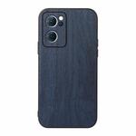 For OPPO Reno7 5G Chinese Version Wood Texture PU Phone Case(Blue)