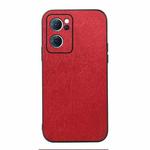 For OPPO Reno7 5G Chinese Version Wood Texture PU Phone Case(Red)