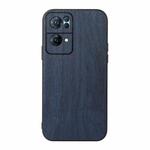 For OPPO Reno7 Pro Wood Texture PU Phone Case(Blue)