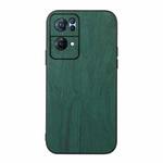 For OPPO Reno7 Pro Wood Texture PU Phone Case(Green)