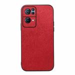 For OPPO Reno7 Pro Wood Texture PU Phone Case(Red)