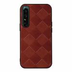 For Sony Xperia 1 IV Weave Plaid PU Phone Case(Brown)